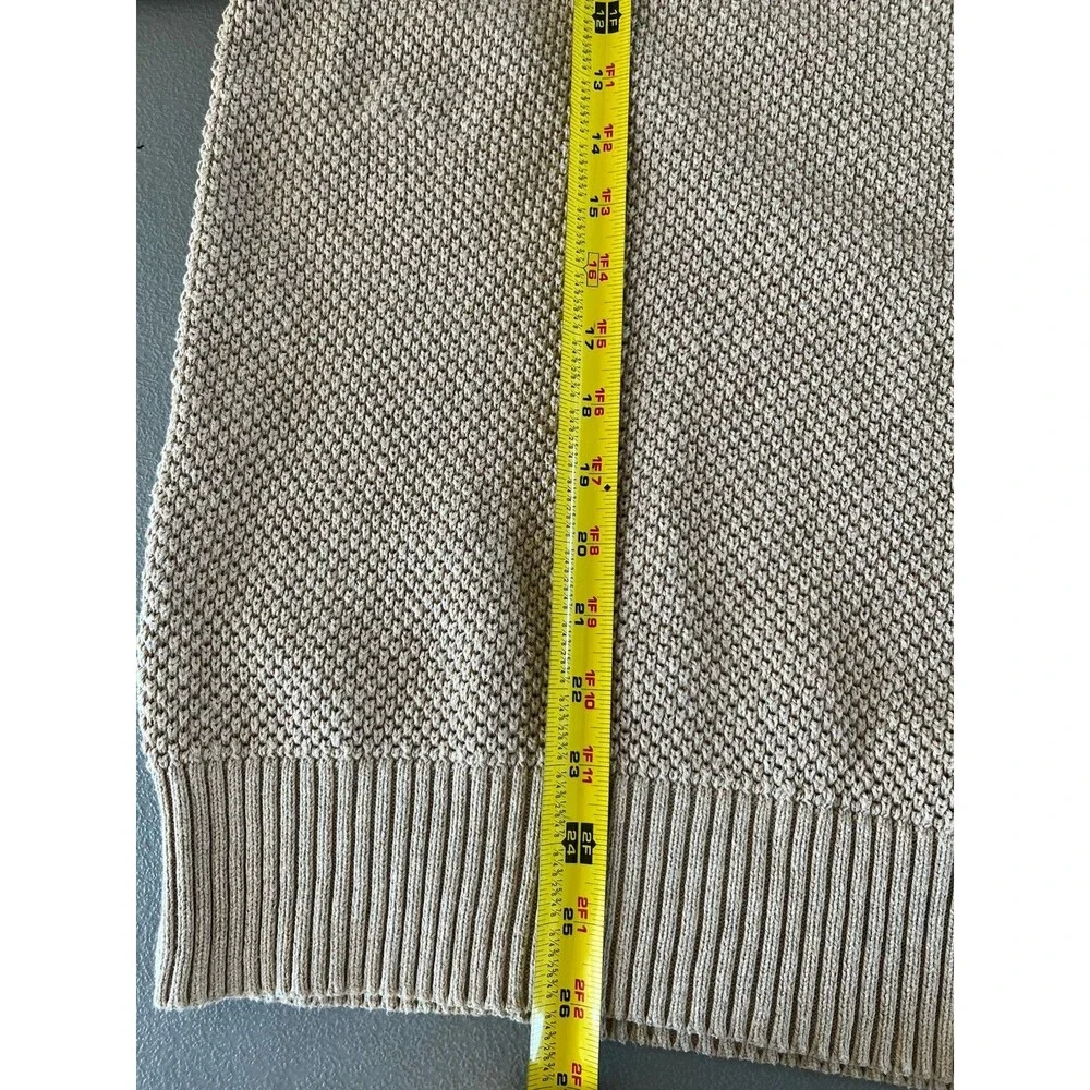 J. Crew Waffle Garter Knit 1/4 Zip Pullover Sweater 100% Cotton Mens Medium Tan